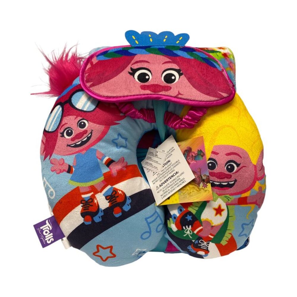 Trolls - Licensed 3-Piece Kids Character Travel Set, with Neck Pillow, Throw, &